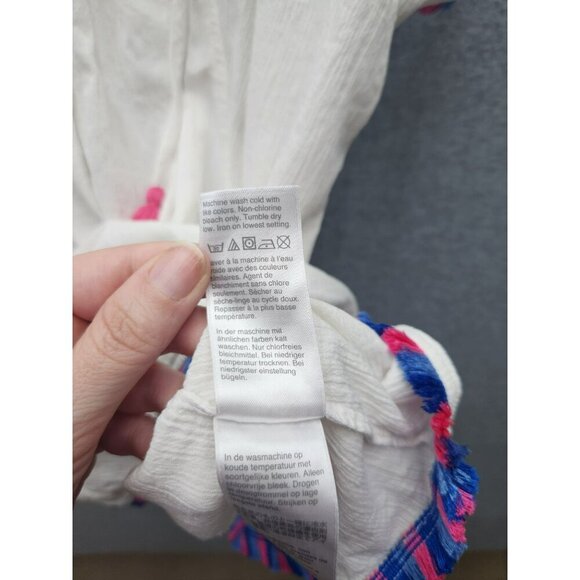 J.Crew White Beach Tunic Top With Colorful Fringe Trim & Tassel Ties L - Picture 5 of 6